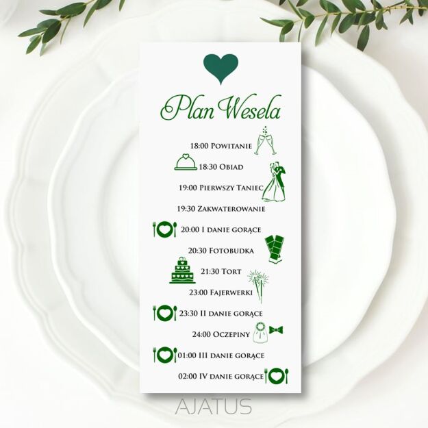 PLAN WESELA SERCE 3D ZŁOTO/SREBRO/ECO/CIEMNA ZIELEŃ