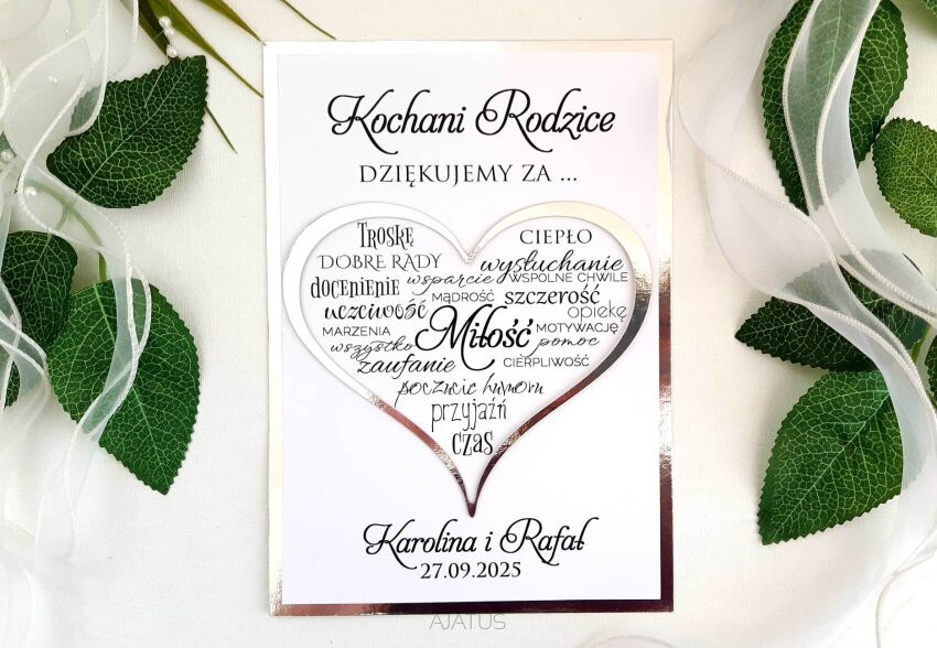 Podziękowania dla Rodziców SREBRNE SERCE A5