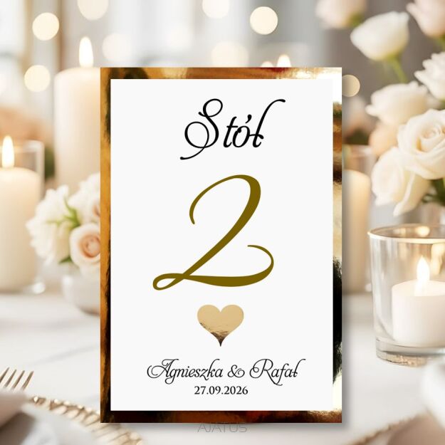Numery Stołów ZŁOTO SERCE 3D