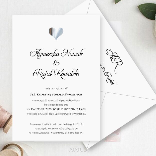 ZAPROSZENIA FORMAT B6 WZ10 SREBRNE SERCE 3D