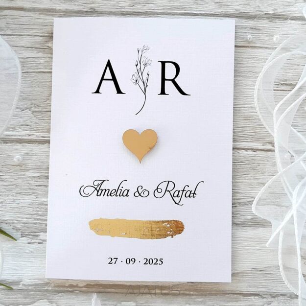 JKZ SK A6 ZŁOTE SERDUSZKO 3D INICJAŁY GAŁĄZKA