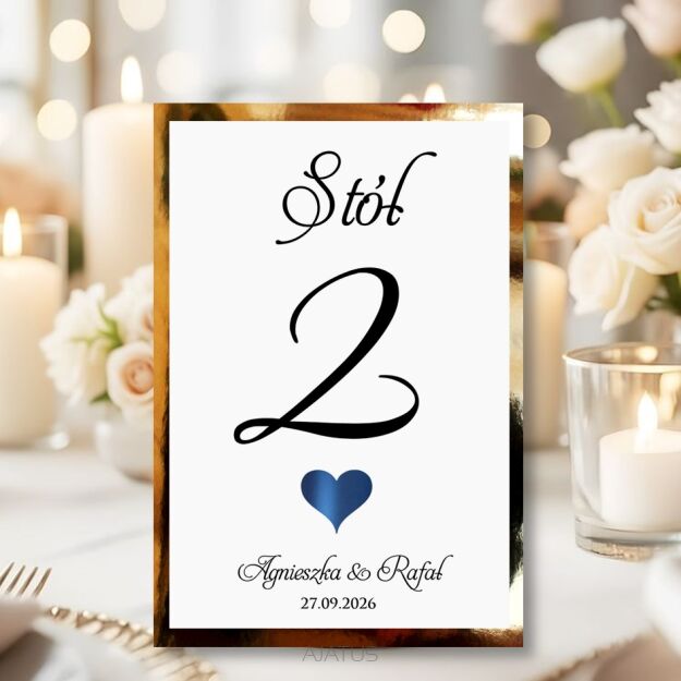 Numery Stołów SERCE 3D GRANAT ZŁOTO/SREBRO