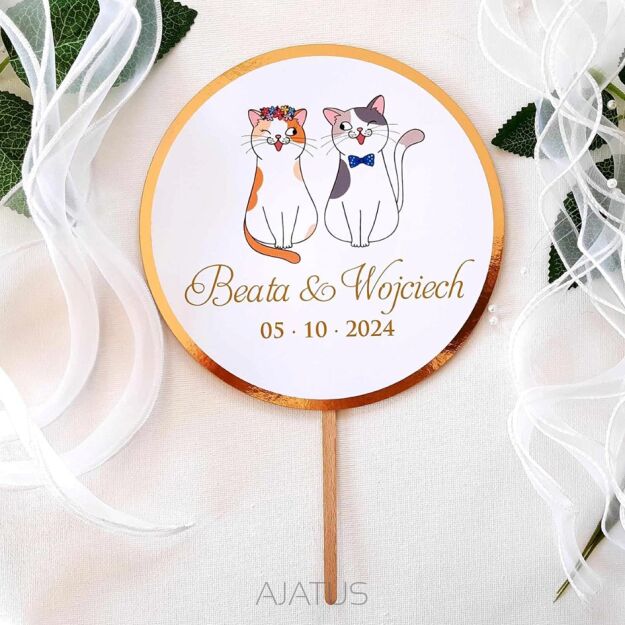 Topper na tort ZŁOTY KOTKI -7