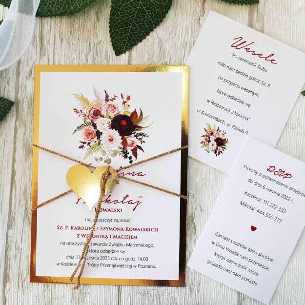 JKZ-A6 ZŁOTO-4 BORDO KWIATY