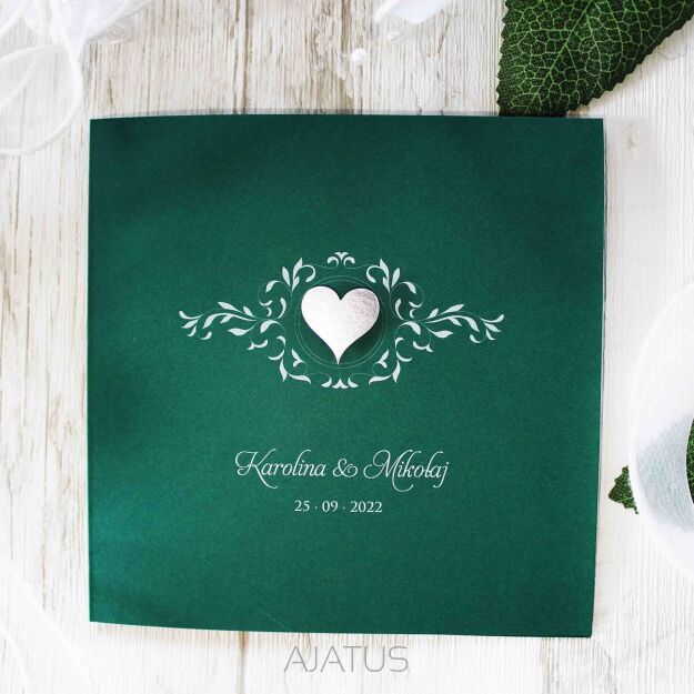 KW NW-59 SREBRNE SERCE ORNAMENT CIEMNA ZIELEŃ