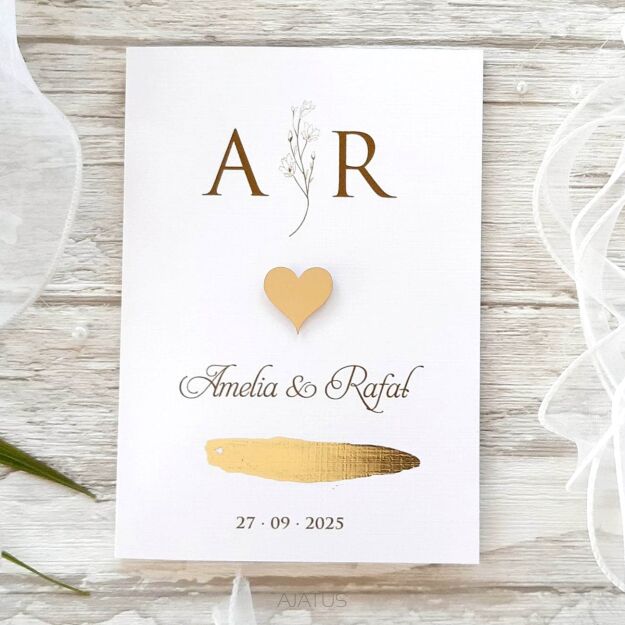 JKZ SK A6 ZŁOTE SERDUSZKO 3D INICJAŁY GAŁĄZKA