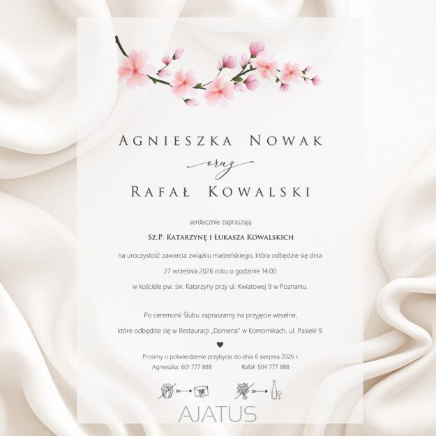 A5 ZAPROSZENIA KWIATY WIŚNI -90 KALKA