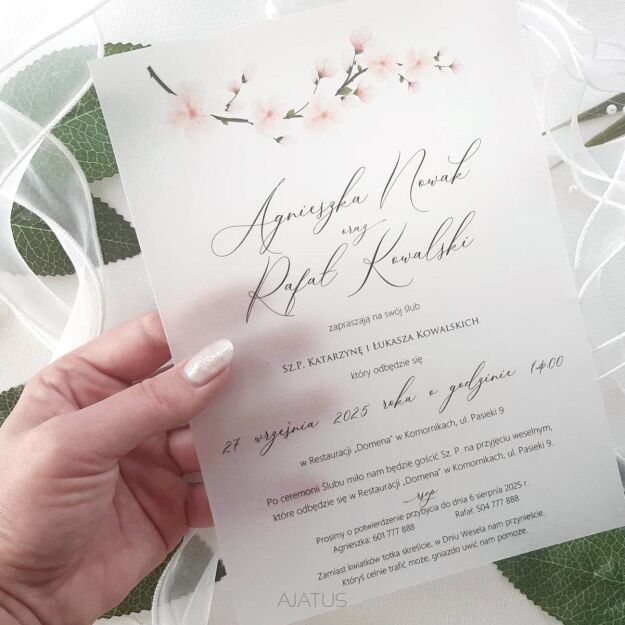 A5 ZAPROSZENIA KWIATY WIŚNI -90 KALKA