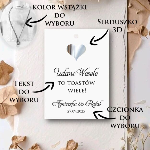 Zawieszki na alkohol SREBRNE SERCE 3D