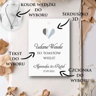 Zawieszki na alkohol SREBRNE SERCE 3D