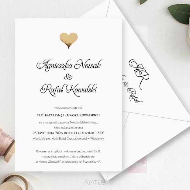 ZAPROSZENIA FORMAT B6 WZ10 ZŁOTE SERCE 3D