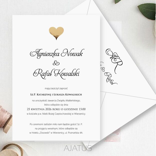 ZAPROSZENIA FORMAT B6 WZ10 ZŁOTE SERCE 3D