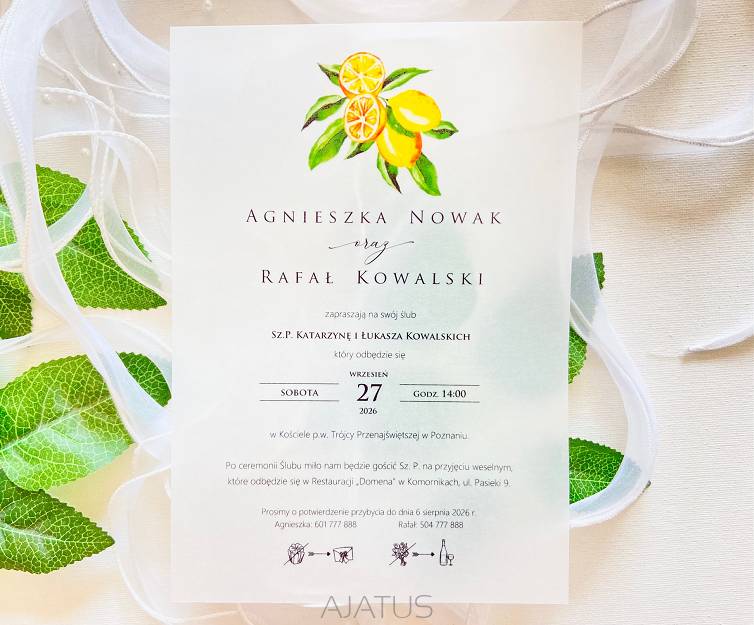 A5 ZAPROSZENIA CYTRYNY styl WŁOSKI -103 KALKA