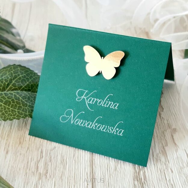 Winietki JKZ GLAMOUR ZŁOTY/SREBRNY MOTYL 3D ciemna zieleń