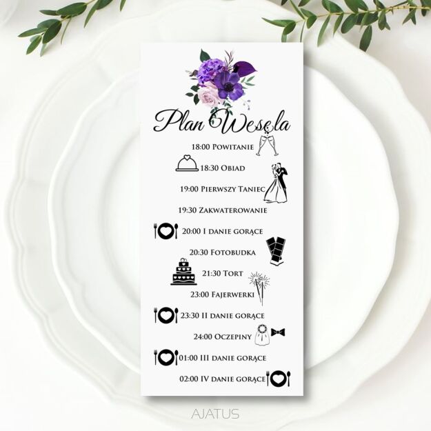 PLAN WESELA KWIATY FIOLET ZŁOTY/SREBRO
