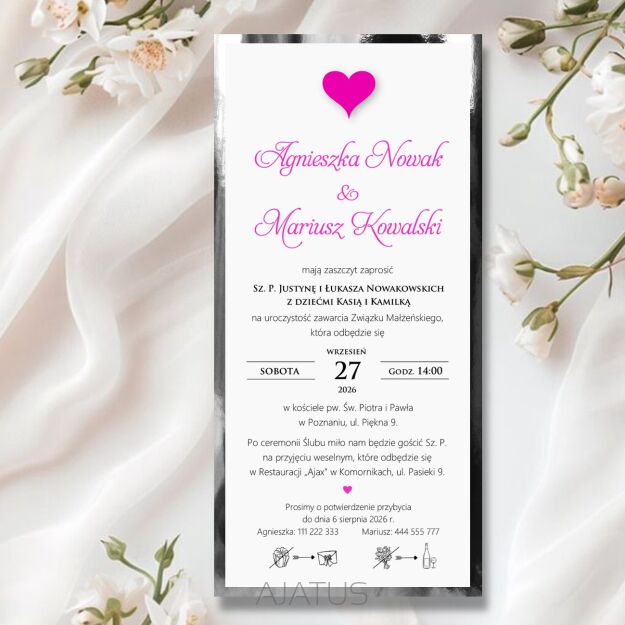 JKZ DL SREBRO SERCE 3D FUKSJA/AMARANT